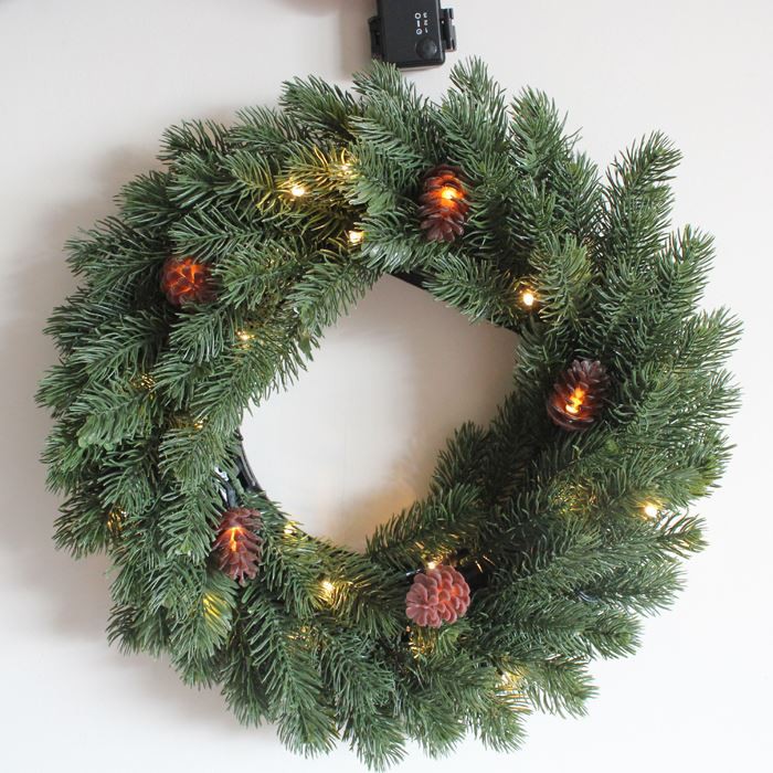 Fir Faux Lighted Pinecone Wreath